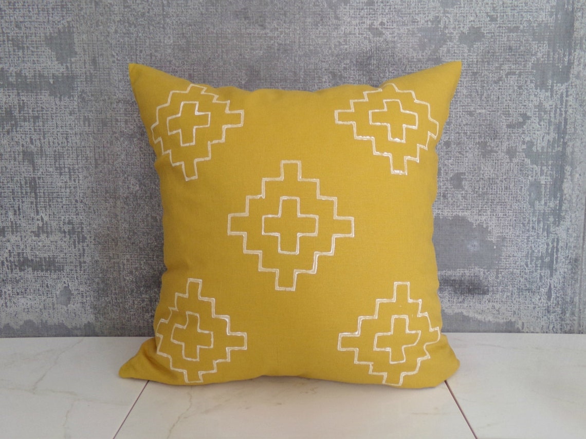 Mustard Linen Southwestern Pillow Cover Decorative Throw Etsy