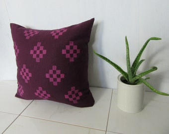 Maroon Linen Pillow Cover with Magenta Southwestern Print / Geometric Natural Burgundy Eggplant Pink Fuchsia Bedding Accent Throw Cushion