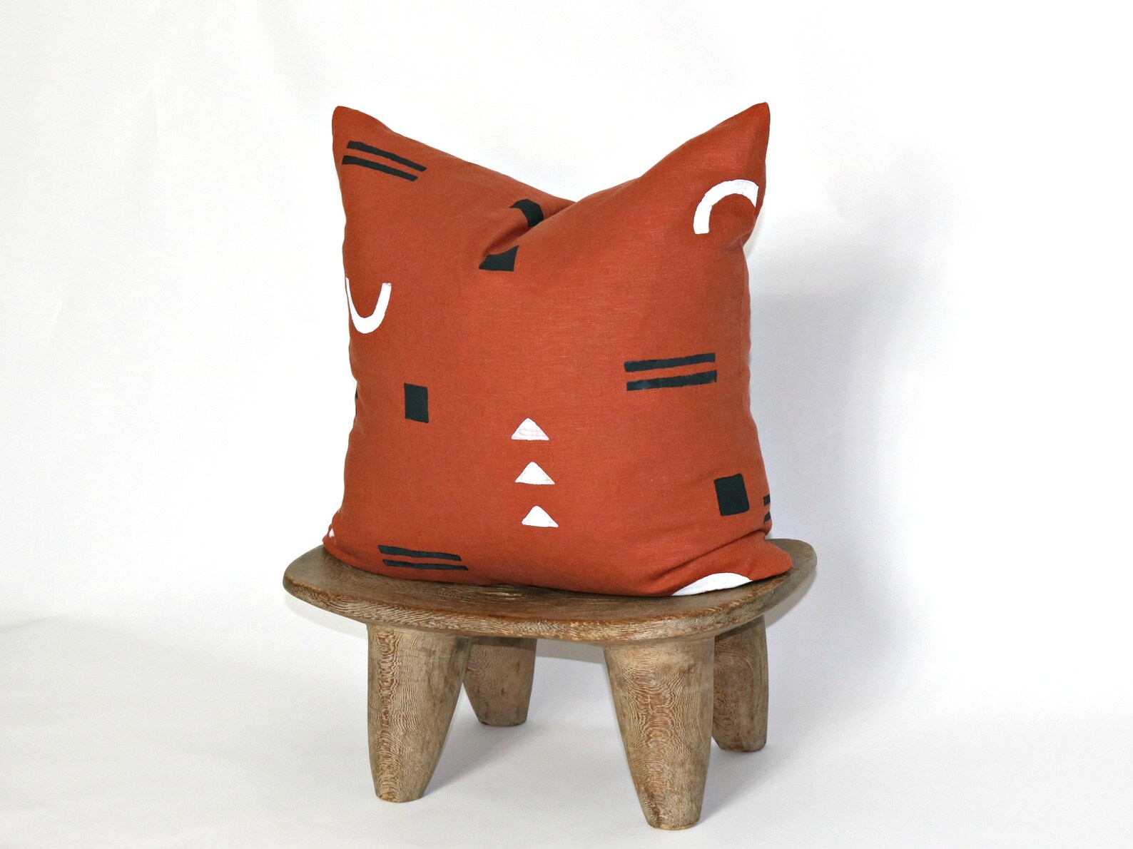 Terracotta Linen Pillow Cover // Block Printed Black White Etsy