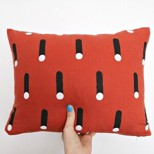Burnt Orange Linen Throw Pillow w Black and White Design // Terracotta Red Brick Rust Minimalist Bauhaus Modern Print Geometric Cushion image 4