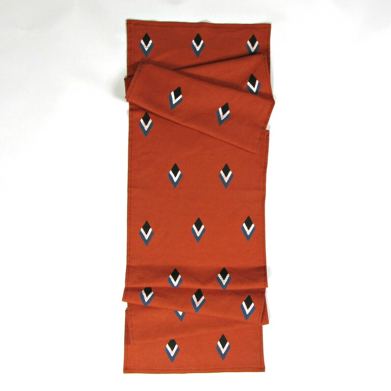 Terracotta Linen Table Runner // Block Printed Black White Etsy