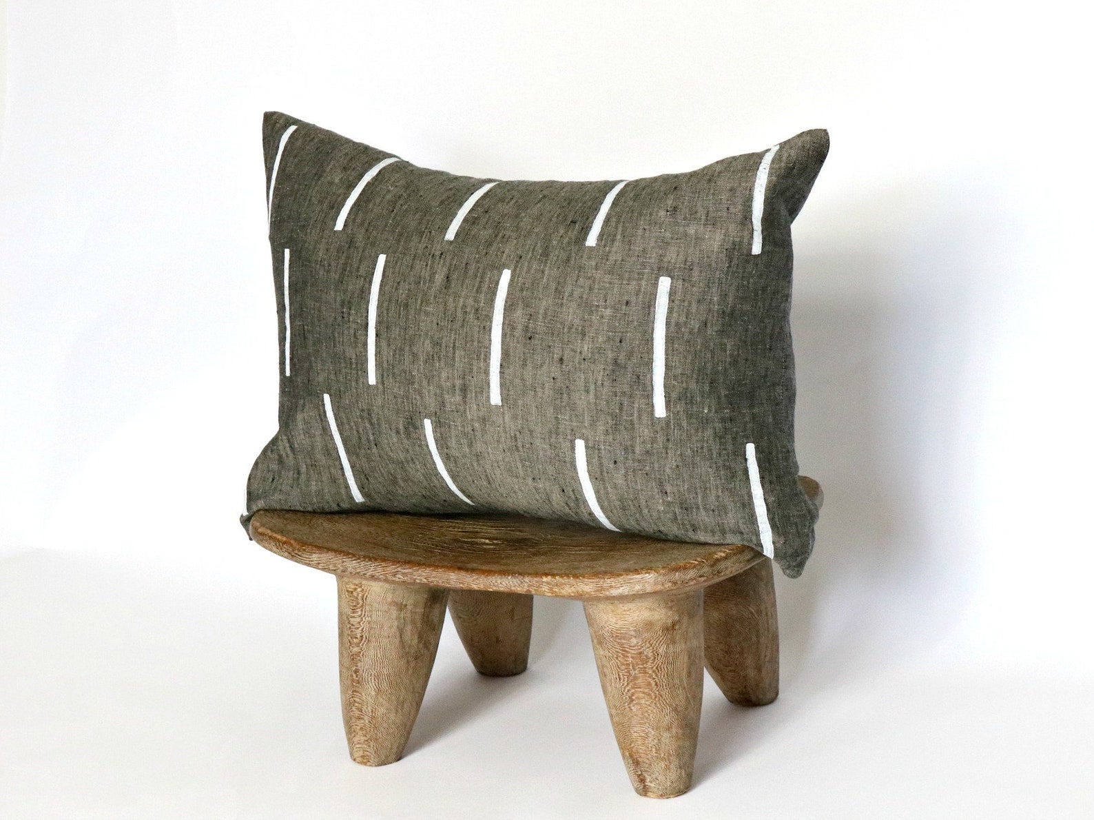 Gray Linen Pillow With White Line Design // Charcoal Etsy