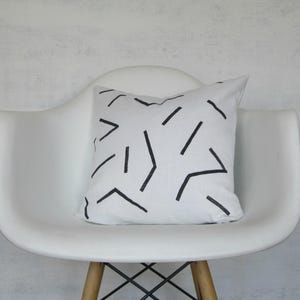 White Linen Pillow Cover with Black Line Print / Block Printed Geometric Decorative Throw Cushion Bedding Accent Pillow Neutral Euro Lumbar image 3