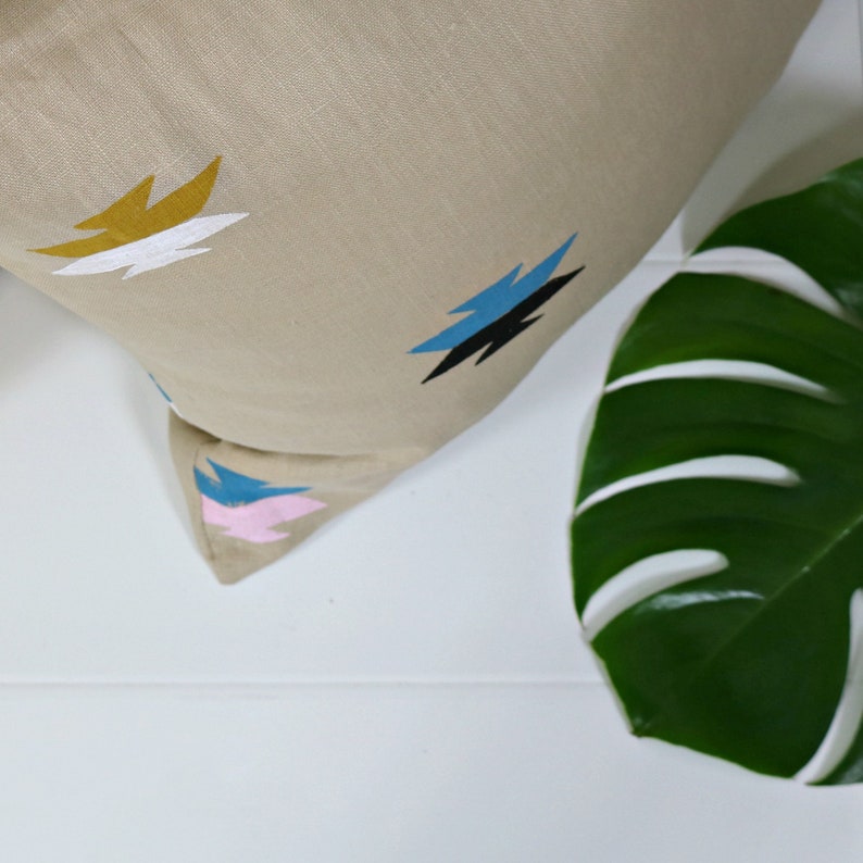 Beige Linen Pillow Cover With Southwestern Motif // Block Etsy
