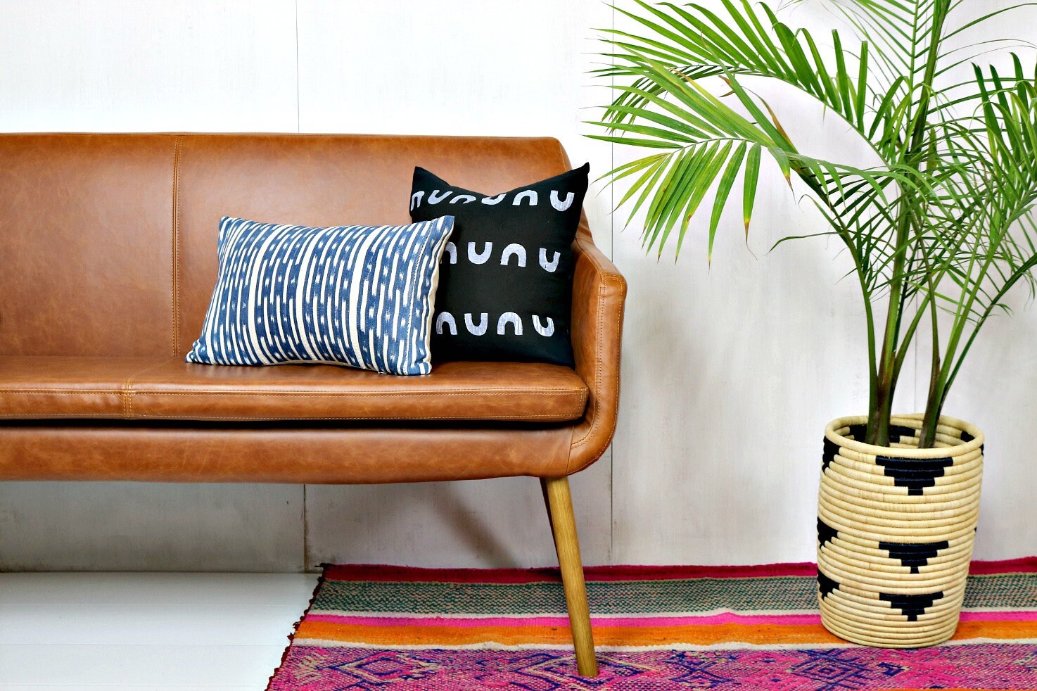 Noir Housse de Coussin Géométrique Blanc Lin/Jet Décoratif Minimaliste Arc Impression Bloc Imprimé T