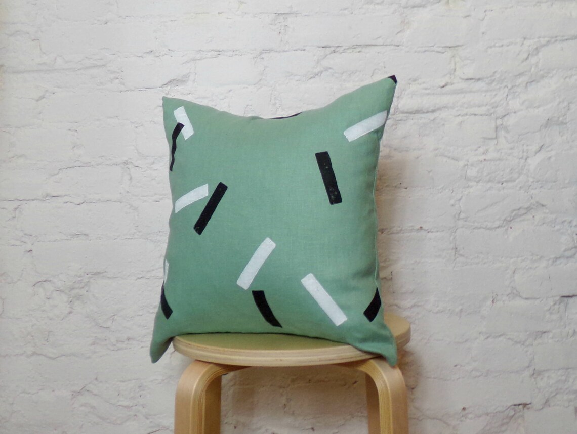 Mint Green Pillow Cover With Black and White Confetti Sticks / Etsy