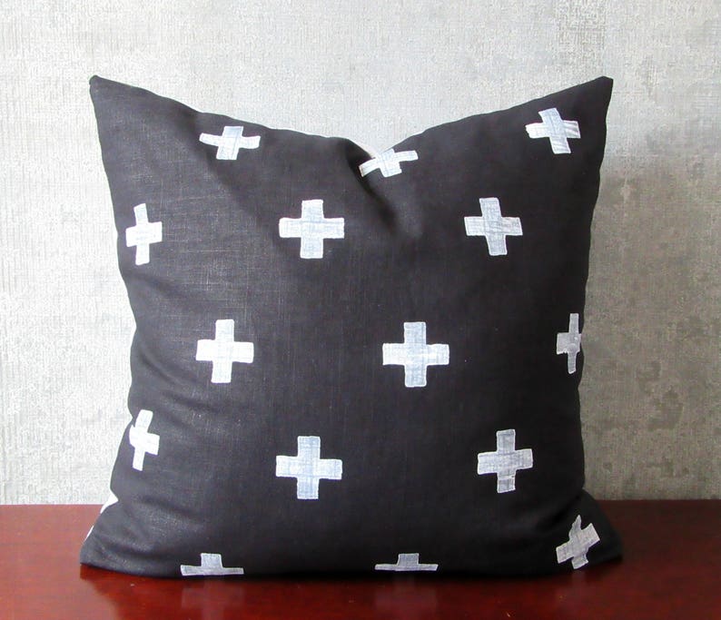 Swiss Cross Black White Linen Throw Pillow Cover Cushion Crux Etsy