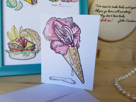 570px x 428px - Lickable Ice Cream Vulva Note Card/ Ice Cream Vagina Note Card/ Pink Pussy  Card/ Subtle Vulva Card/ Vagina Ice Cream Cone/ Vagina Note Card
