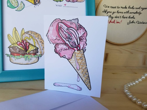 570px x 428px - Lickable Ice Cream Vulva Note Card/ Ice Cream Vagina Note Card/ Pink Pussy  Card/ Subtle Vulva Card/ Vagina Ice Cream Cone/ Vagina Note Card