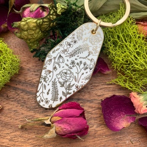 Hotel Keychain, Floral Keychain, Witchy Keychain, Magical Keychain, Stocking Stuffer, Stocking Stuffer for Her, White Elephant Gift Exchange