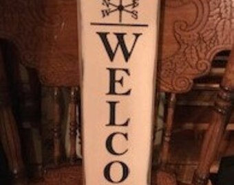 WELCOME VERTICAL SIGN with cow weathervane -24x6