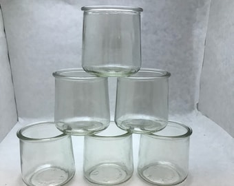 Clear Glass French Style Yogurt Jars, LOT of SIX 5 oz. Glass Jars for Candles, Storage, Crafts, Gift Jars