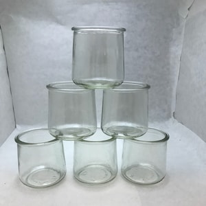 Clear Glass French Style Yogurt Jars, LOT of SIX 5 oz. Glass Jars for Candles, Storage, Crafts, Gift Jars