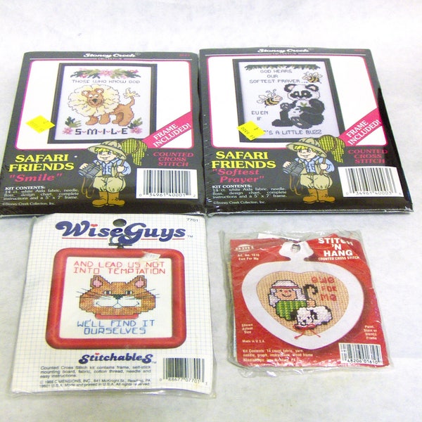 Cross Stitch Kits:  Stoney Creek Collection Safari Friends 'Smile', 'Softest Prayer', Wise Guys #7701, NMI Needlework 'Ewe For Me'