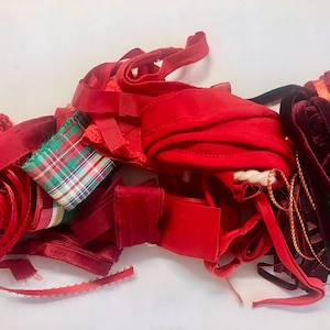 MIXED LOT of Red Destash Ribbons, Laces and Trims for Crafts, Sewing and Hat Making