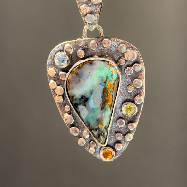 Amazing Australian Boulder Opal Pendant - Artisan Handmade Pendant - Alena Zena Jewelry - OOAK