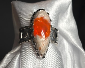 Handmade Mexican Fire Opal Sterling Silver Ring - Size 10