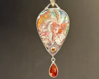 Amazing Chrysocolla Native Copper with Fanta Garnet Gemstone Pendant - Artisan Handmade Pendant - Alena Zena Jewelry - OOAK
