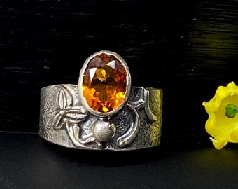 Citrine Ring in sterling silver - Artisan handcrafted ring - November Birthstone - OOAK