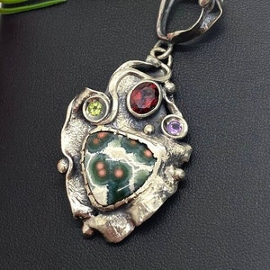 Ocean Jasper with Garnet pendant - Artisan Handmade pendant - Unique gemstone pendant - Gift for Woman - OOAK