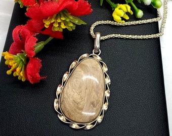 Petrified Wood pendant in sterling silver - Artisan Handmade pendant - Boho pendant - gift for Woman
