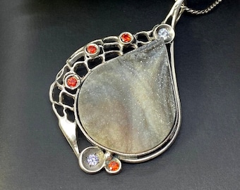 Vintage Druzy with CZ pendant - Artisan Handmade Pendant - Alena Zena Jewelry - OOAK