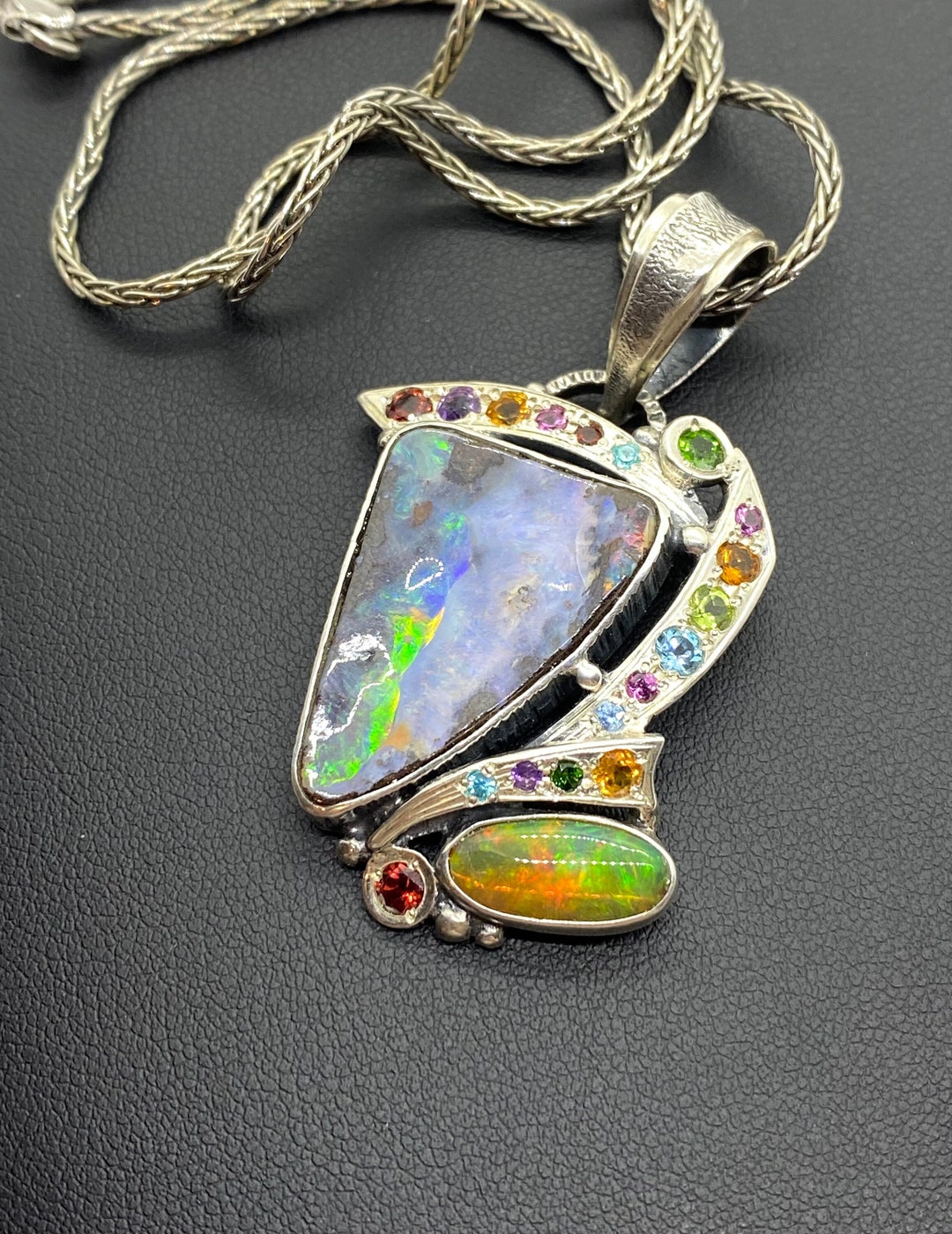 Australian Opal With Ethiopian Opal Gemstone Pendant Artisan Handmade ...