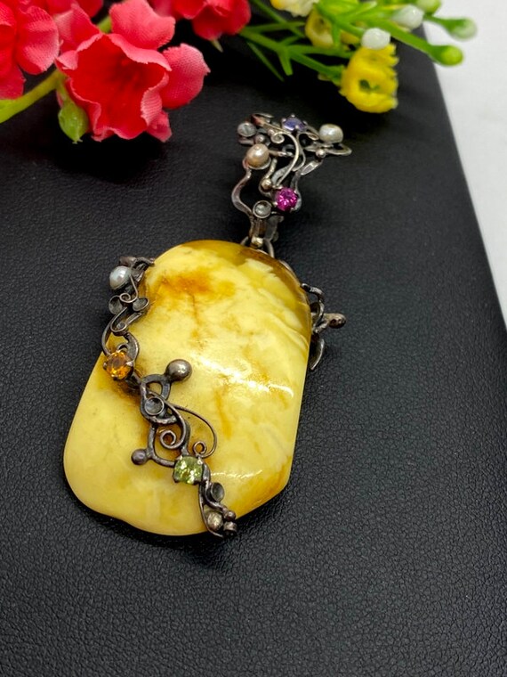 Vintage Baltic Amber gemstone pendant - Artisan H… - image 3