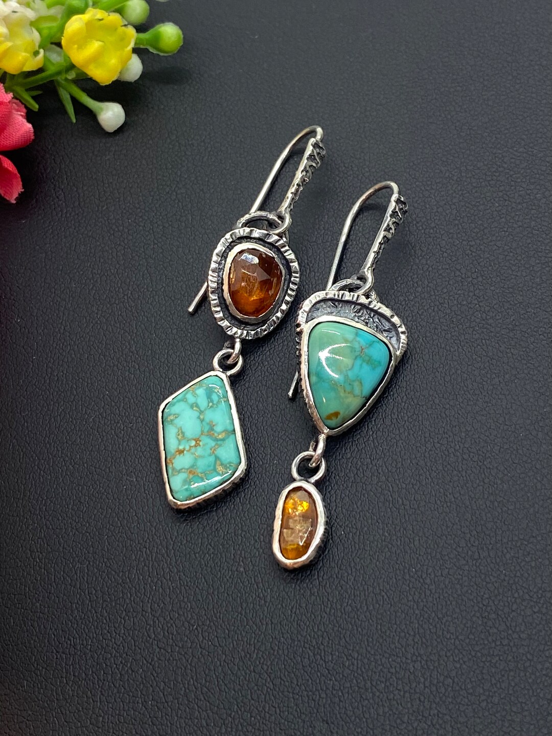Agate Turquoise Mismatched Heart Earrings
