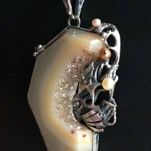 Agate Druzy Pendant: Sterling Silver Garnet Gemstone Jewelry