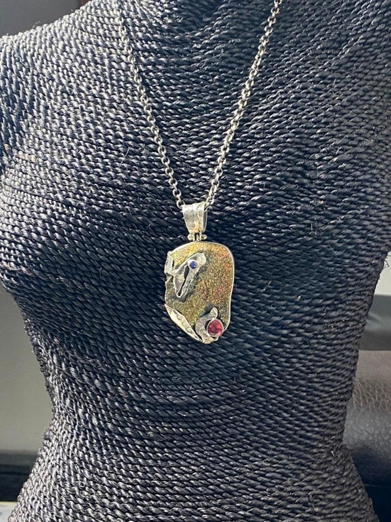 Big Rainbow druzy pendant unisex pendant Pink Tourmaline Artisan gemstone pendant OOAK