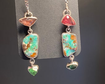 Amazing Australian Opal with Pink and Green Tourmaline Earrings - Artisan Handmade Earrings - Alena Zena Jewelry - OOAK
