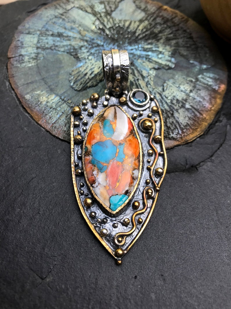 Spiny Oyster With Kingman Turquoise Pendant Artisan Handmade Etsy