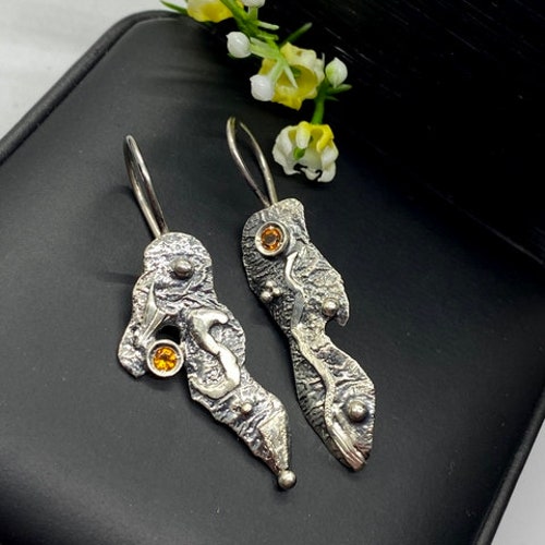 Mismatched Citrine Earrings - Artisan Gemstone earrings - November Birthstone earrings shops - Handcrafted One of a kind design earrings