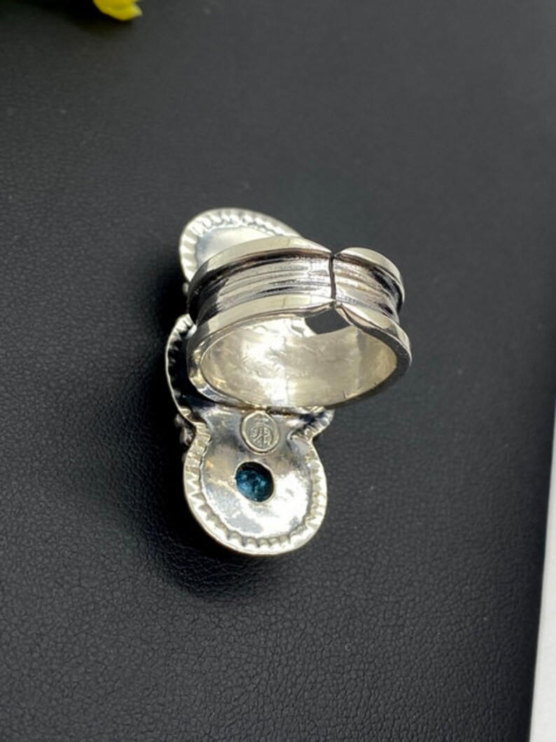 Statement ring Gift for Woman Artisan Handmade ring Green and Pink Tourmaline with Blue Topaz Ring
