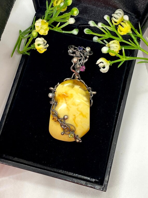 Vintage Baltic Amber gemstone pendant - Artisan H… - image 5