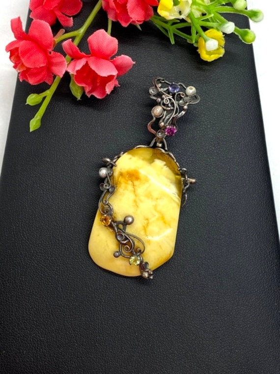 Vintage Baltic Amber gemstone pendant - Artisan H… - image 2