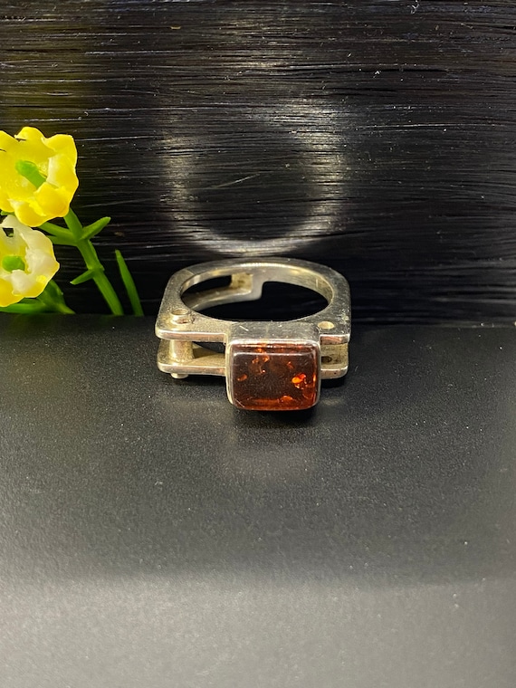 Vintage Avant Garde Amber Ring - Artisan Handmade 