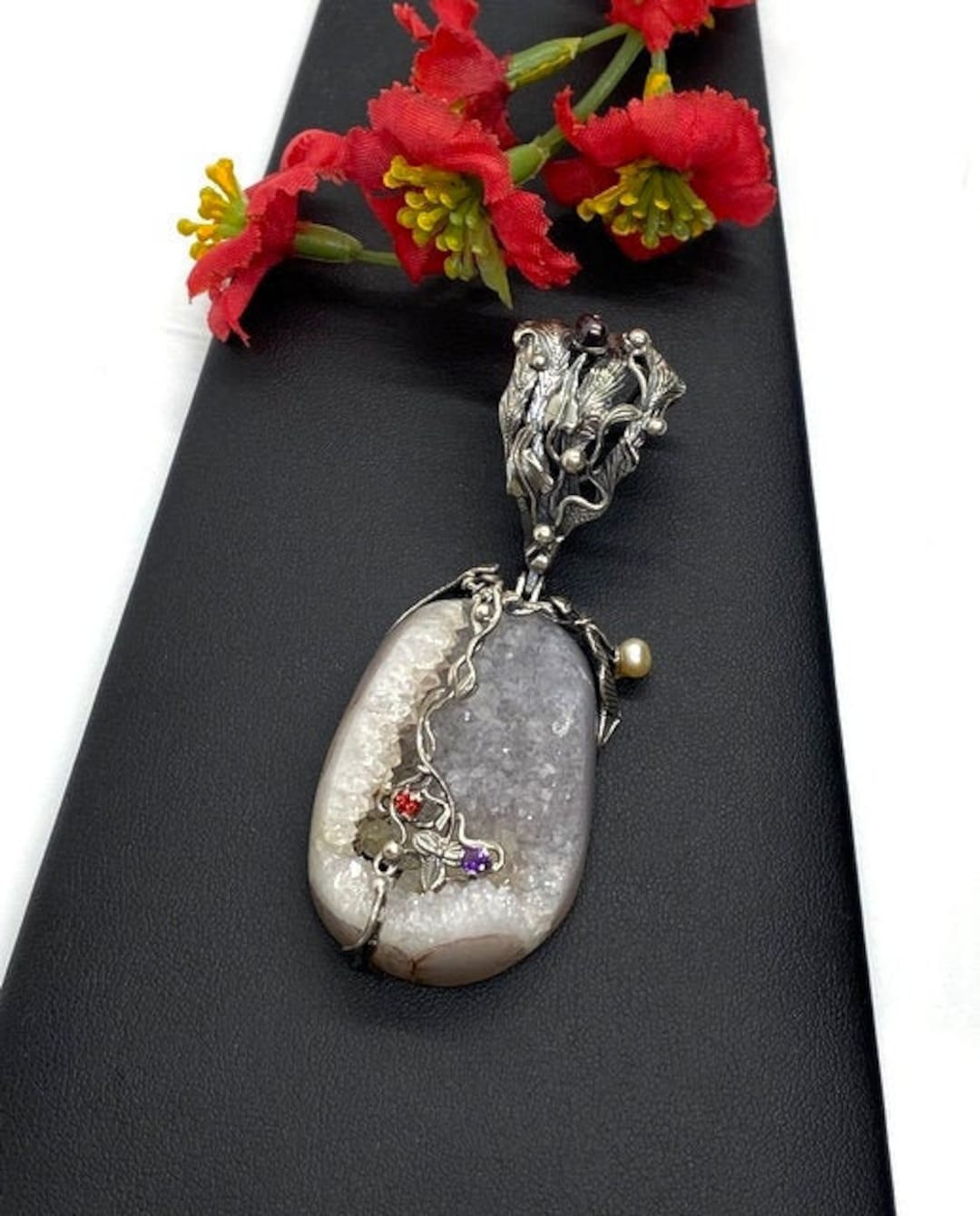 Sterling Silver Astrophylite Druzy Oval Pendant main image 0