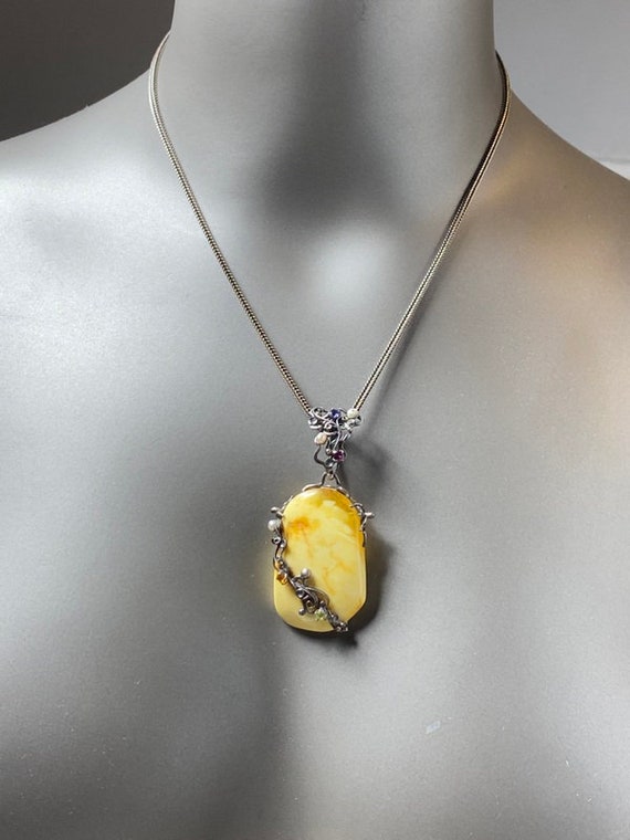 Vintage Baltic Amber gemstone pendant - Artisan H… - image 8