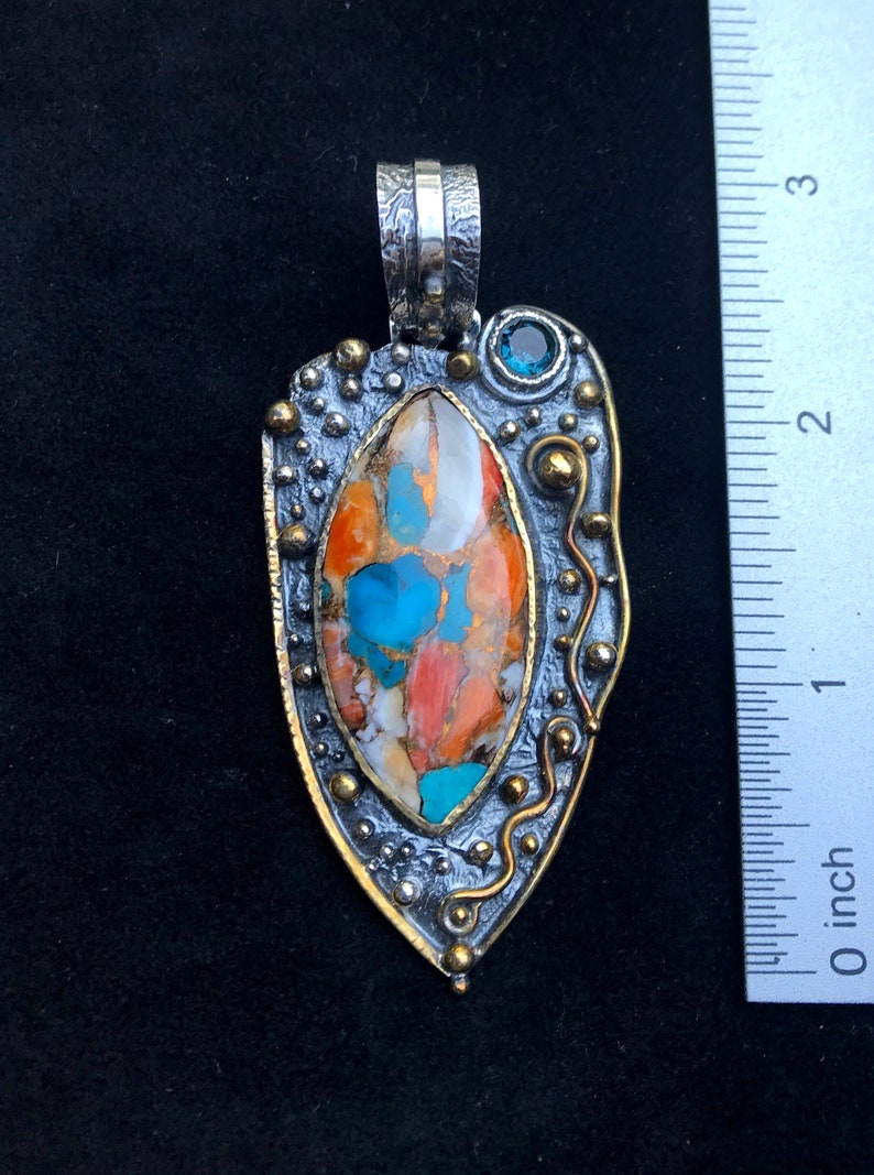 Spiny Oyster With Kingman Turquoise Pendant Artisan Handmade Etsy