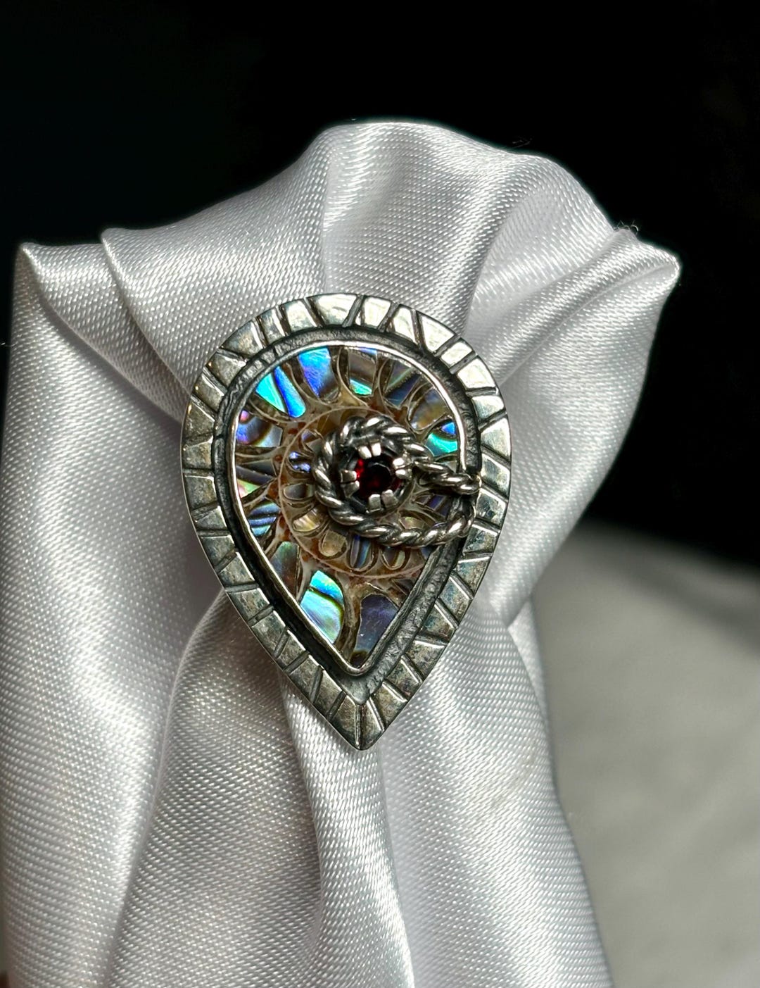 Size 6 Ammonite Inlay Abalone Shell Ring - Artisan Handmade Ring ...