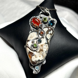 Handmade Sterling Silver Tampa Bay Coral & Mexican Fire Opal Pendant