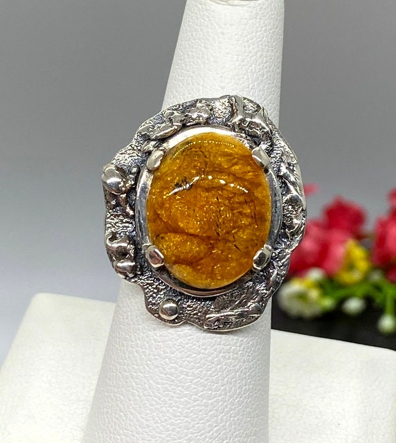 Size 7 1/2-8 Amber Ring Statement Ring Handcrafted Ring - Etsy