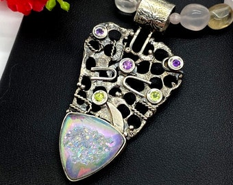 Rainbow Druzy Necklace, Rainbow Druzy Pendant, Druzy necklace, Artisan Druzy Necklace, Handcrafted necklace