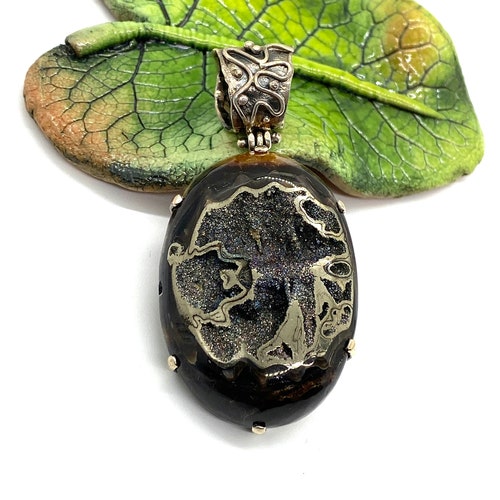 Ammonite Pendant - gift for man - gift for shops dad - artisan unique fossil pendant-OOAK