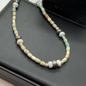 Turquoise with Coral and Spiny Oyster Gemstone Necklace - Artisan Gemstone Necklace - Alena Zena Jewelry - Unisex Necklace - OOAK