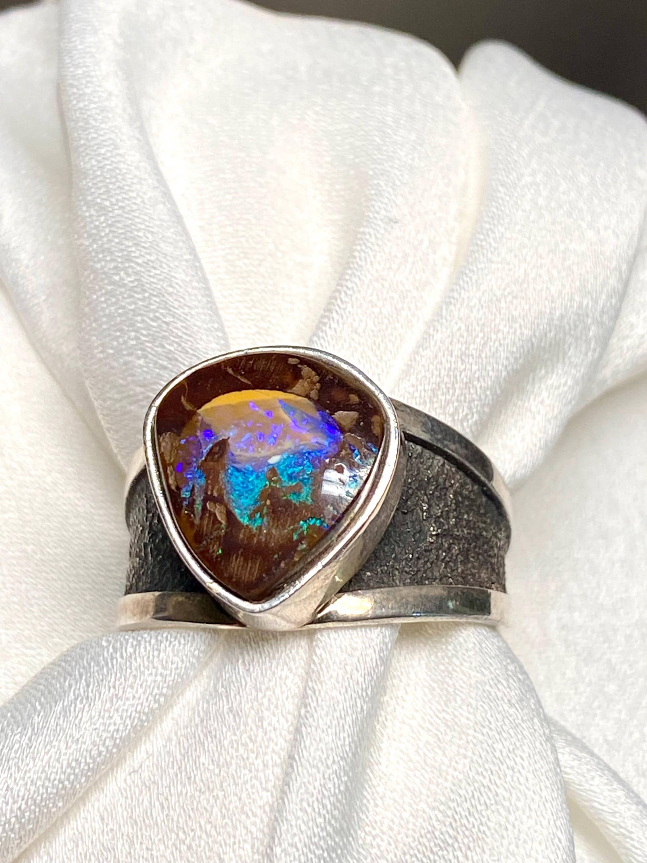 Australian Boulder Opal Gemstone Ring - Artisan Handmade Ring - Unisex Ring - OOAK