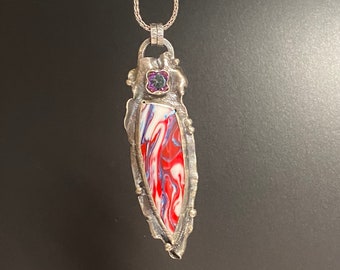 Long Bowlerite with Mystic Topaz Pendant - Artisan Handmade Pendant - Alena Zena Jewelry - OOAK