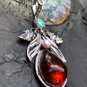 Cognac Amber Pendant Artisan Gemstone Pendant filigree Pendant Gift for ...